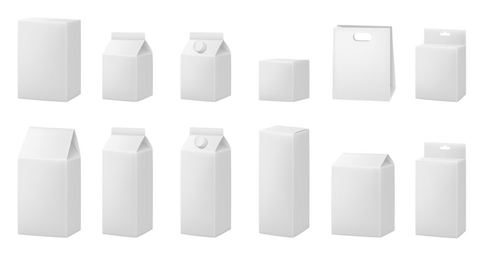 A selection of folded cardboard cartons